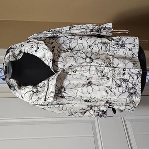 Elena Wang Black White Floral Sketch Lightweight Jacket Size Large